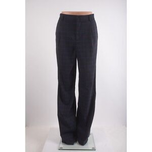 Zara Womens Plaid Pants Trousers S Small  High Waist Navy Blue Red 9104/123 NWT